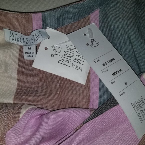 Patrons of Peace Mocha Multicolor Striped Buttons Front Dress Medium Small NEW - Picture 8 of 11